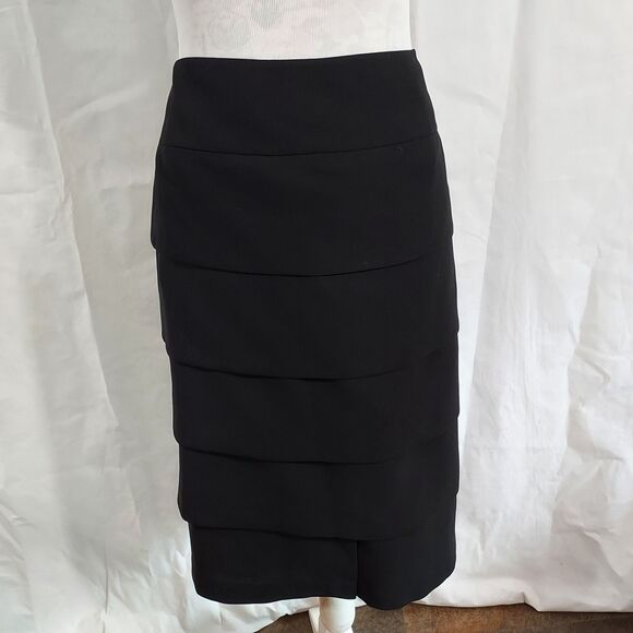 Jones Studio Separates Womens Tiered Skirt Size 14 Black Poly Lined Straight NWT - Picture 6 of 11